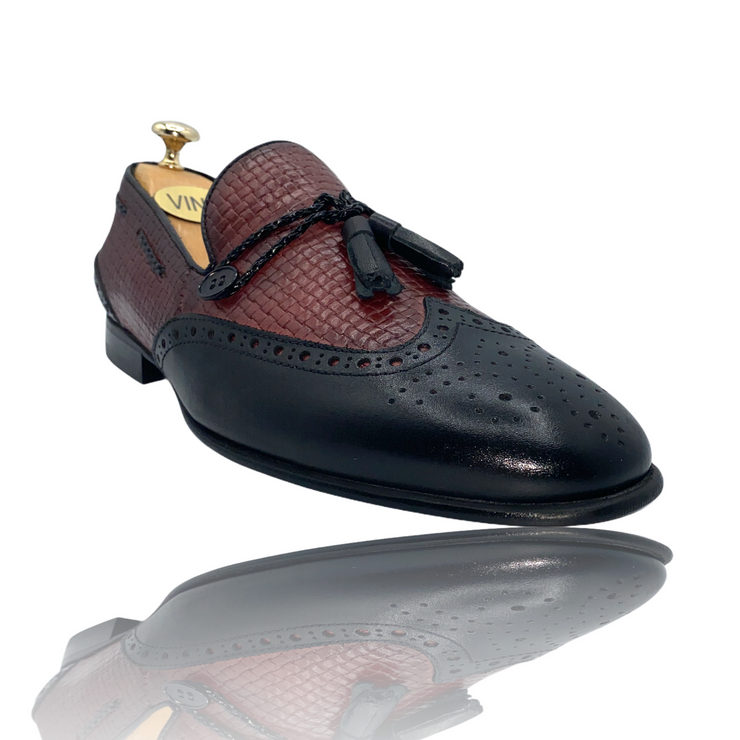 The Istanbul Black & Burguny Leather Tassel Loafer shoe