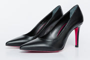 The Ege Black Leather Pump Fuchsia Sole