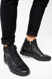 The Houston Leather Black Lace-Up Casual Boot with a Zipper