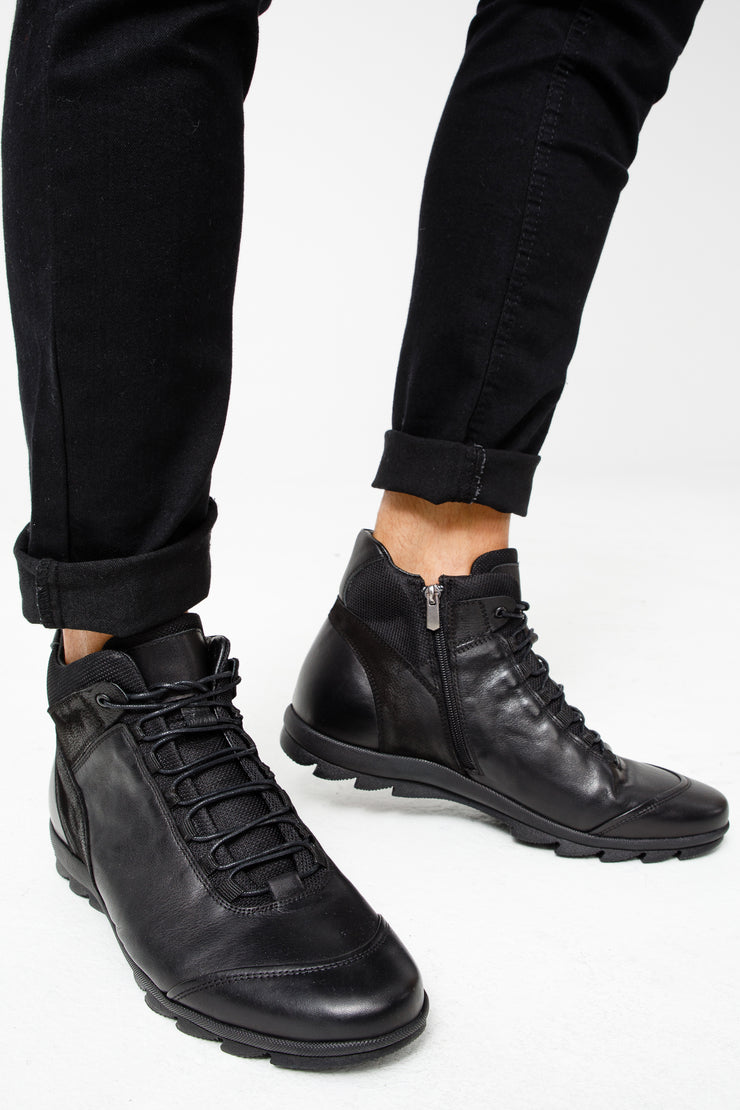 The Houston Leather Black Lace-Up Casual Boot with a Zipper