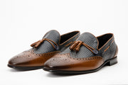 The Istanbul Brown & Navy Leather Tassel Loafer Shoe