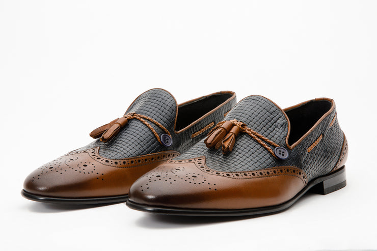 The Istanbul Brown & Navy Leather Tassel Loafer Shoe
