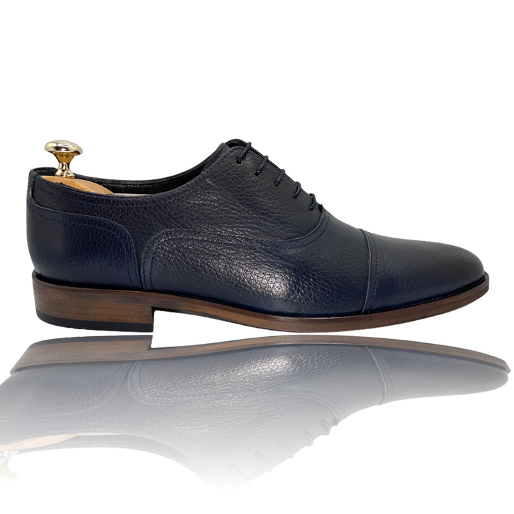 The Largo Dark Blue Leather Cap Toe Oxford Shoe