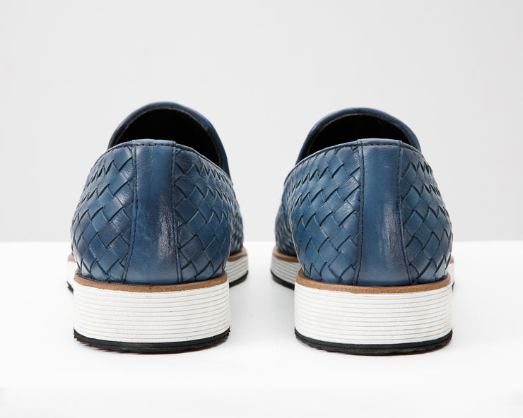 The Ostrava Blue Leather Woven Slip-on Loafer Shoe
