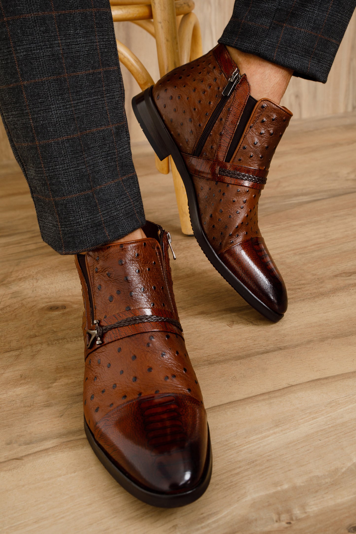 The Dallas Tan Leather Bit Ankle Zip-Up Dress Men Boot