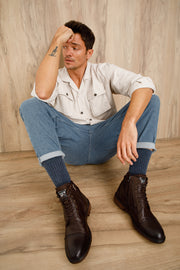 The Zagreb Brown Leather Cap Toe Lace Up Boot with a Zipper