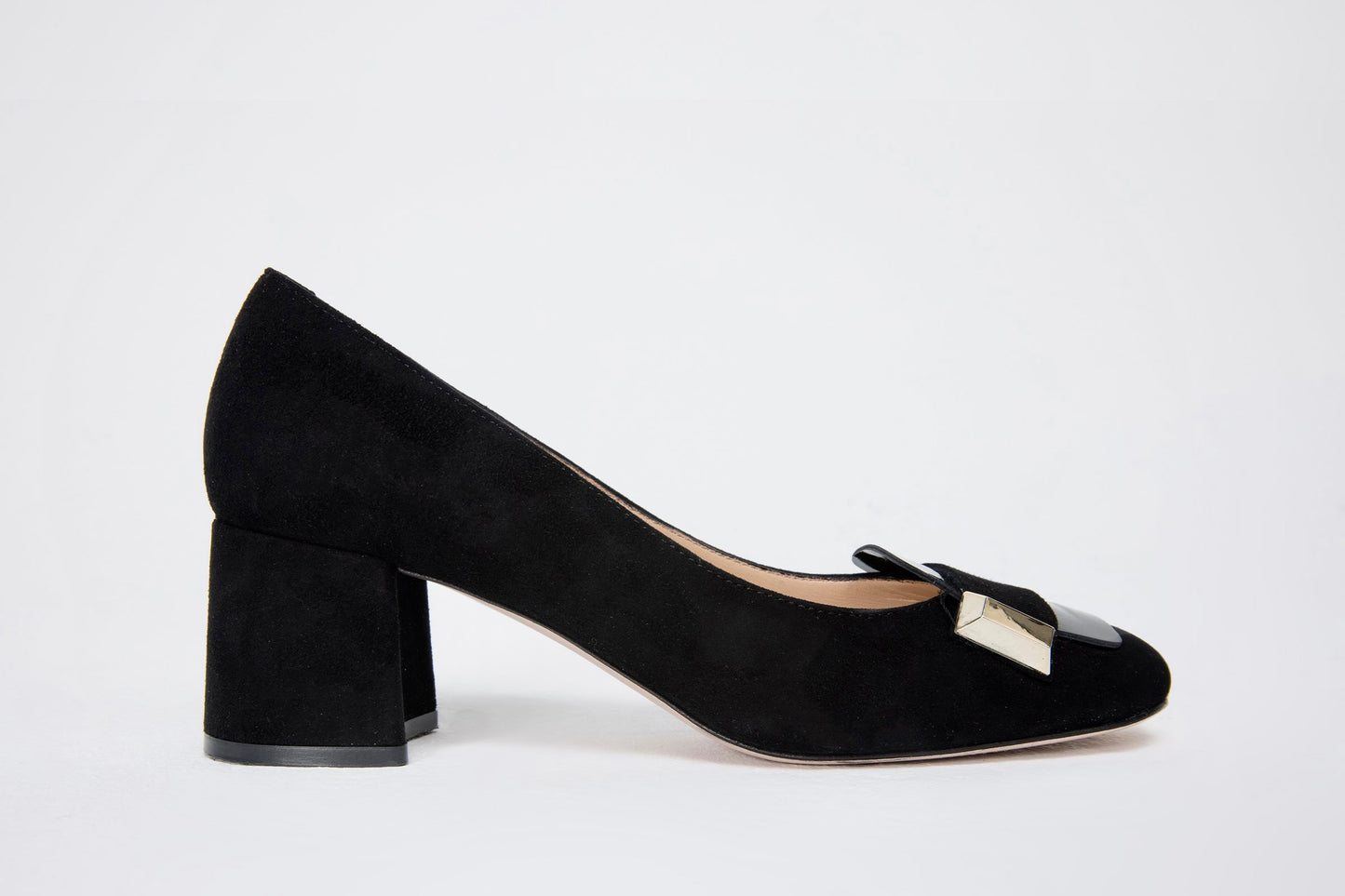 The Olney Black Suede Leather Block Heel Pump Women Shoe
