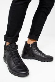 The Houston Leather Black Lace-Up Casual Boot with a Zipper