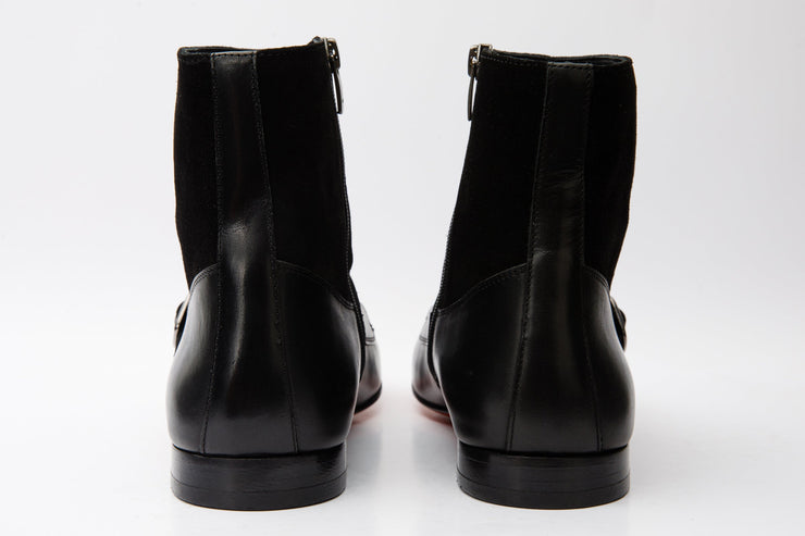 Preston Black Leather & Suede Double Monk Strap Ankle Boot