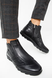 The Montreal Black Leather Casual Zip-Up Ankle Boot